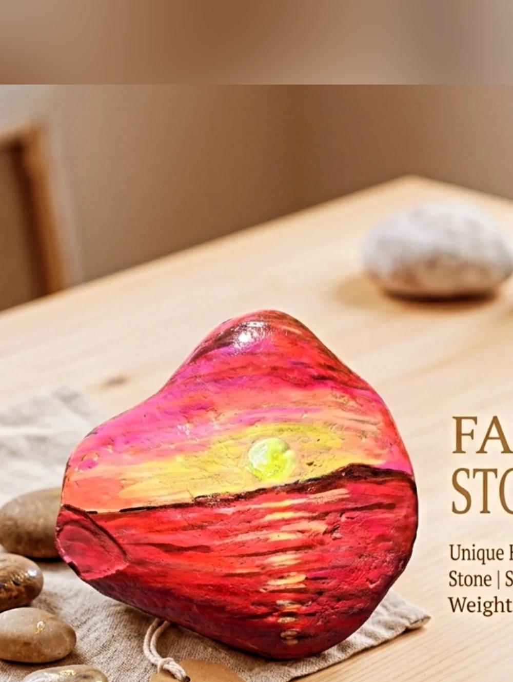 Hand-Painted Sunset Stone - Red, Pink & Yellow Sunset Design